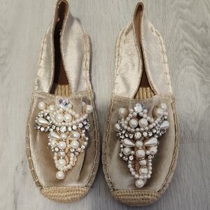 Anthropologie Cream Pearl Embellished Espadrilles